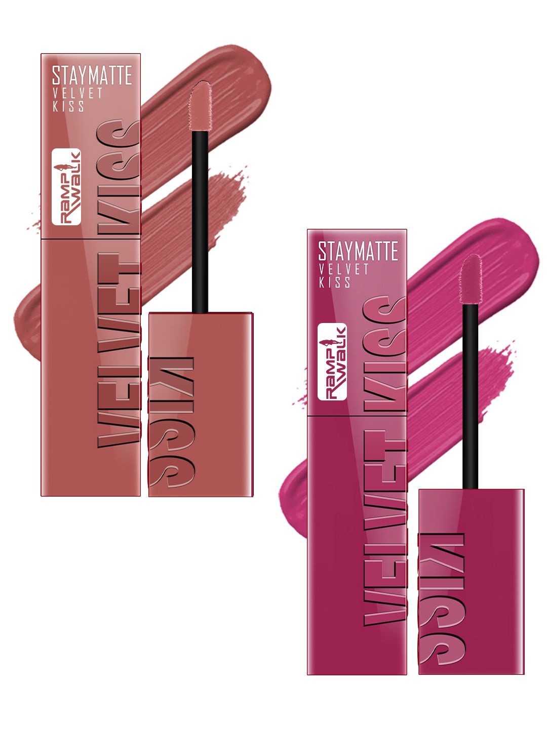 

Ramp Walk Velvet Kiss Set Of 2 Waterproof Liquid Lipstick - 3.5 ml Each - 5 - 8, Nude