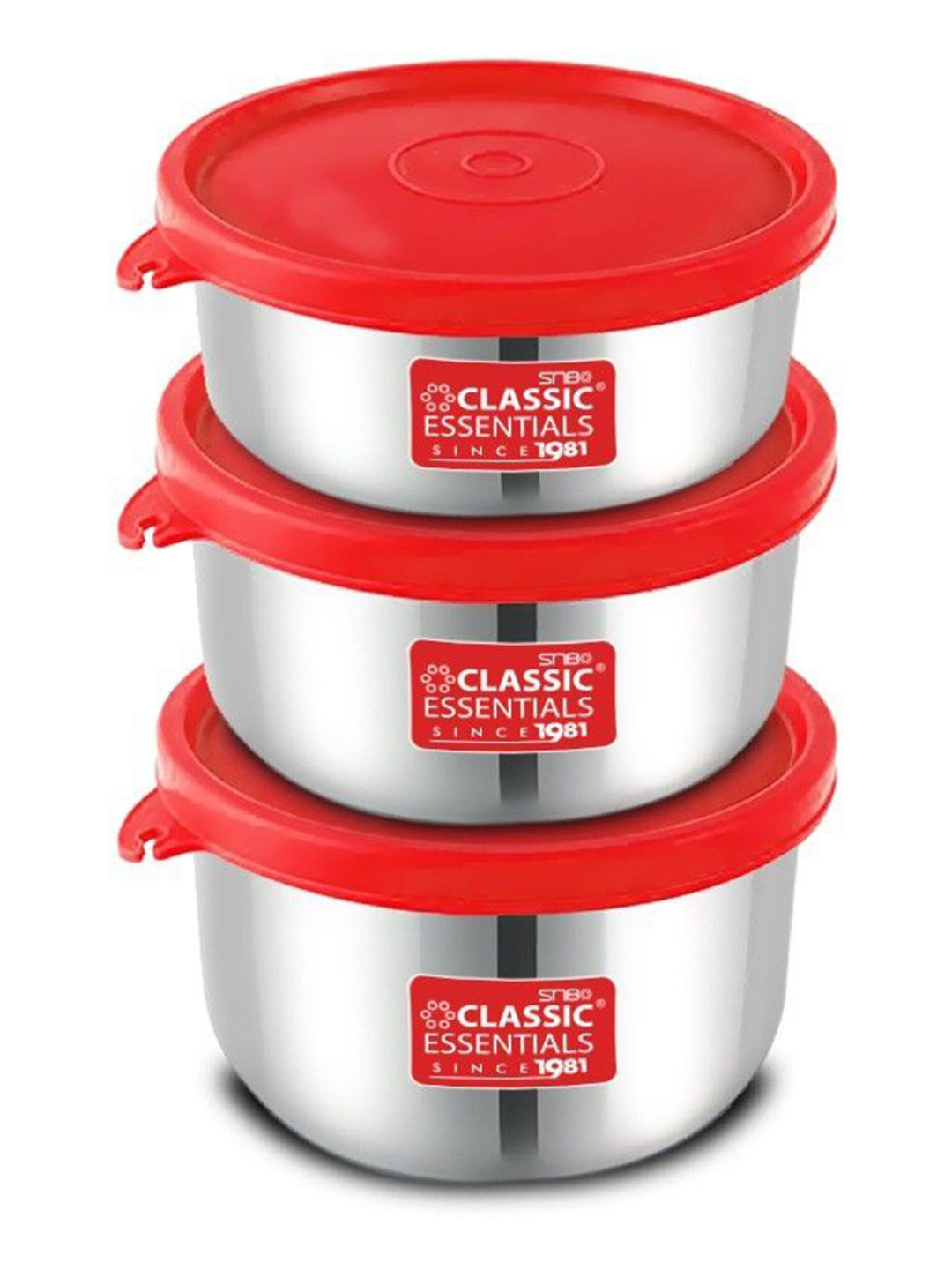 

Classic Essentials Red 3 Pieces Stainless Steel Dishwasher Safe Lunch Box
