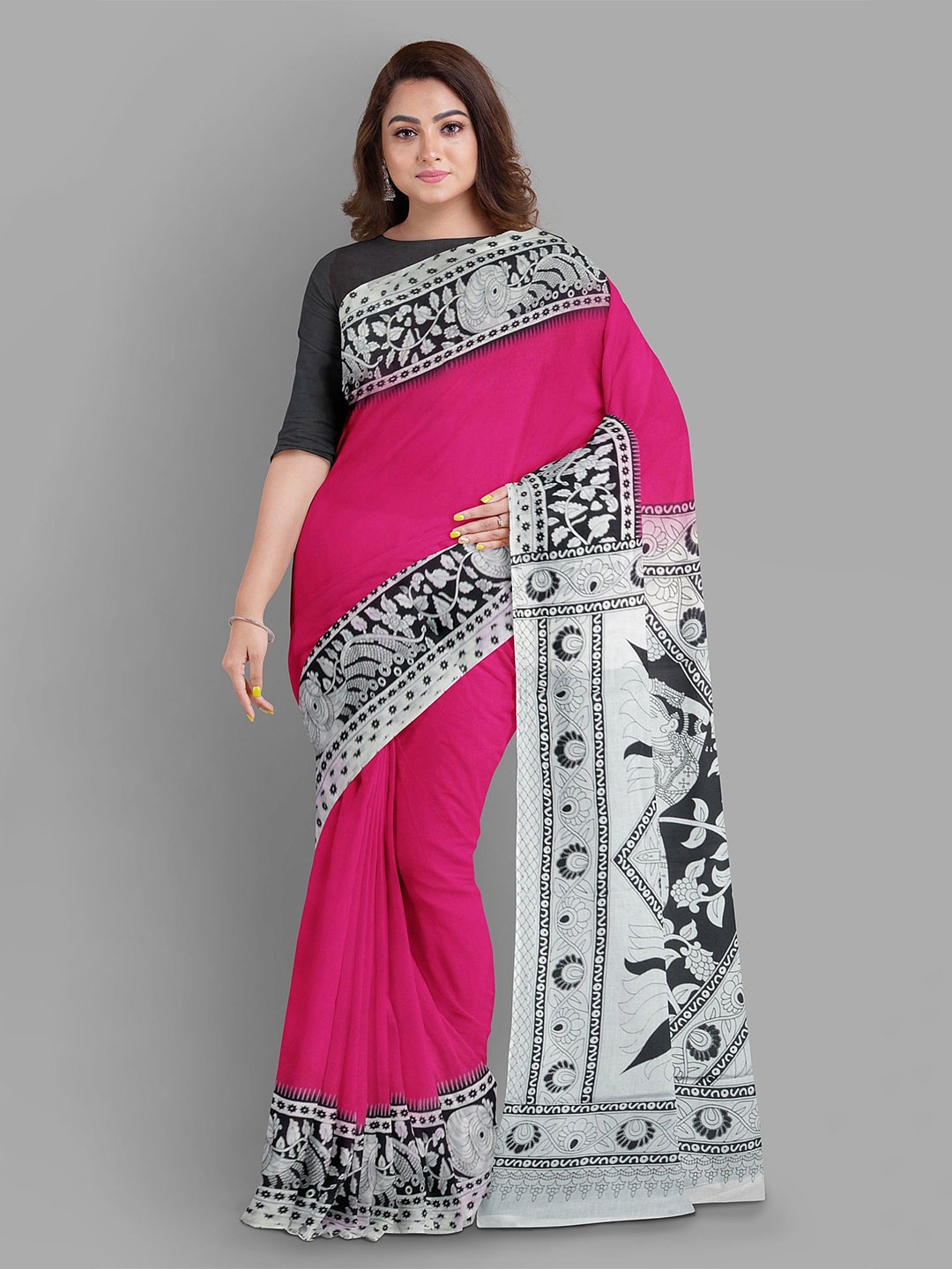 

The Chennai Silks Floral Pure Cotton Muga Saree, Pink