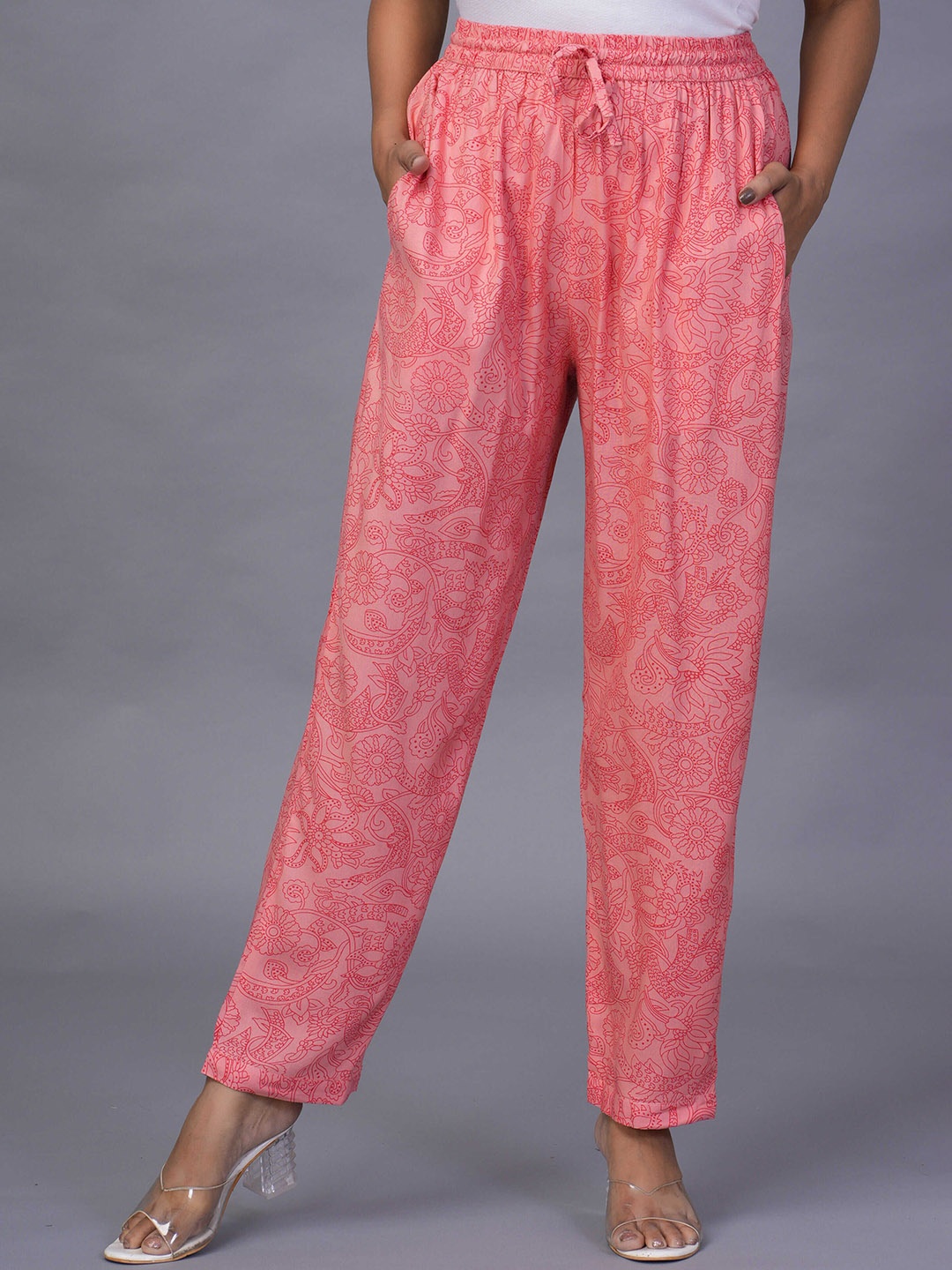 

KALINI Women Textured Printed Regular Trouser, Pink