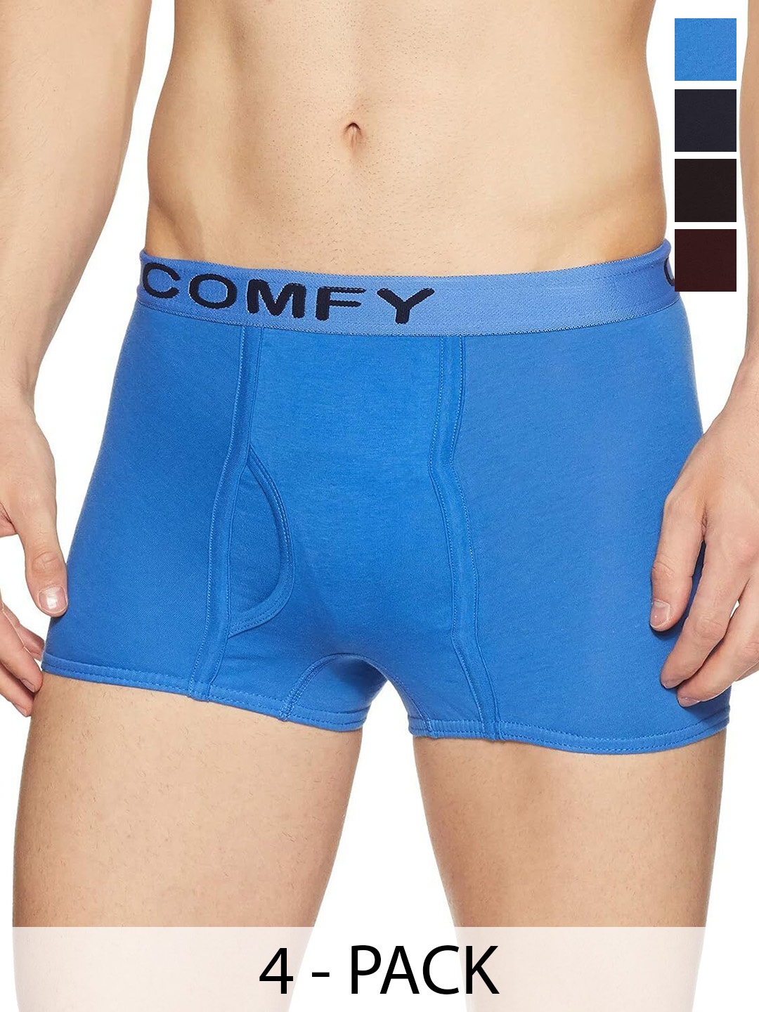 

AMUL COMFY Men Pack Of 4 Assorted Short Trunks Comfy-Plain-Mini-Trunk-OE-4-100