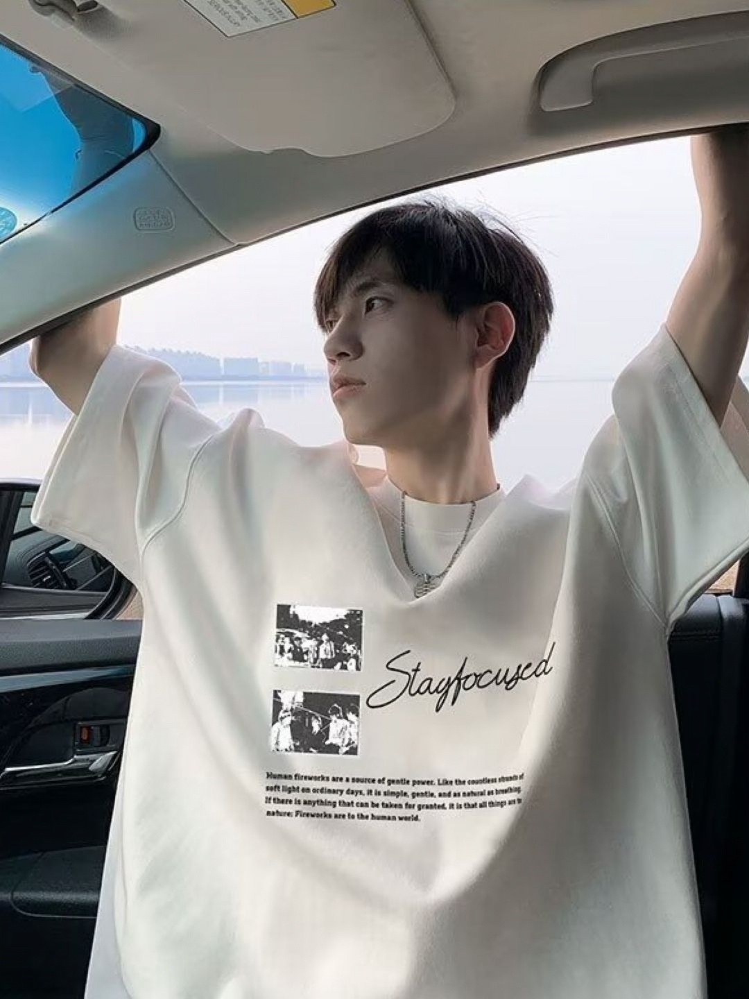 

HERE&NOW Men Typography Printed Round Neck Cotton Oversized T-shirt, White
