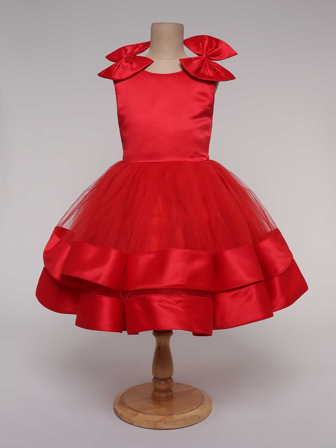 

The Magic Wand Girls Embellished Satin Fit & Flare Dress, Red