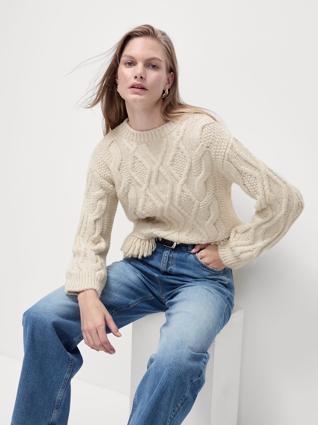 

Marks & Spencer Women Cable Knit Pullover, Beige