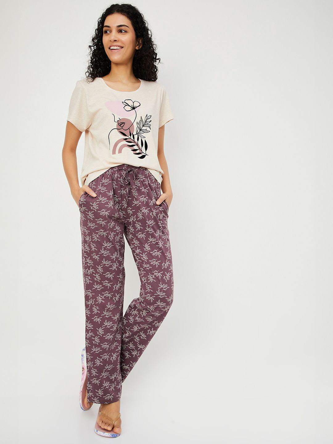 

max Women Printed Pure Cotton Night suit, Beige
