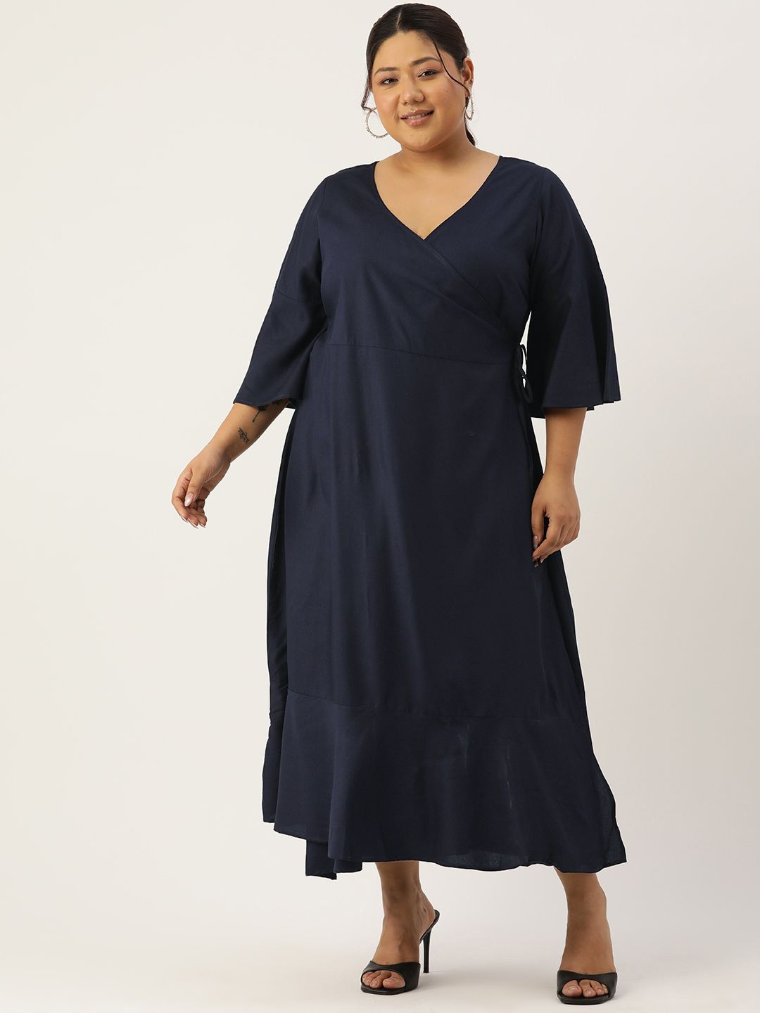 

theRebelinme Women Plus Size Wrap Dress, Navy blue