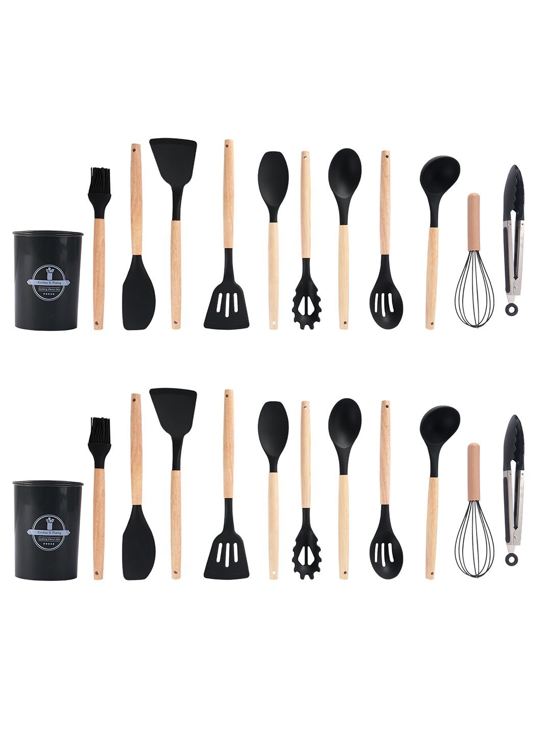 

Kuber Industries Black 24 Pcs (with Holder) Silicone Nonstick Spatula Set