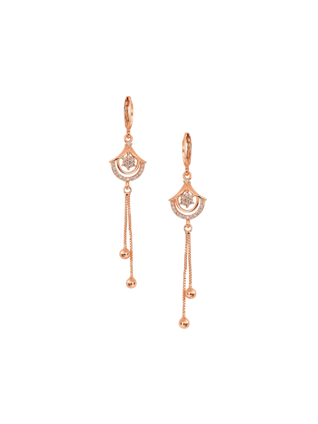 

Nilu's Collection Rose Gold-Plated Contemporary American Diamond Studded Drop Earrings