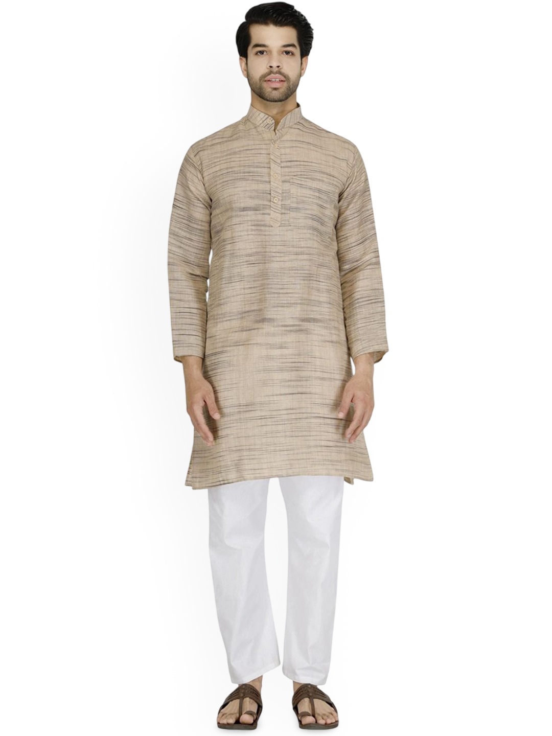 

Aaryavar Men Striped Kurta, Beige