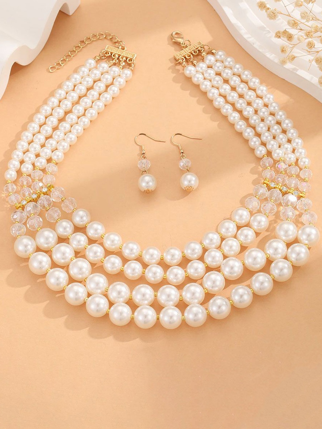 

DressBerry Gold-Plated Beaded Necklace and Earrings
