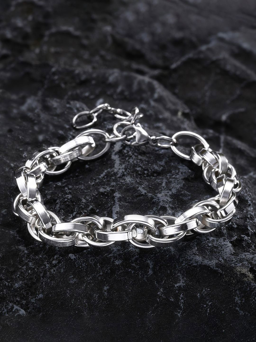 

Peora Men Stainless Steel Link Bracelet, Silver
