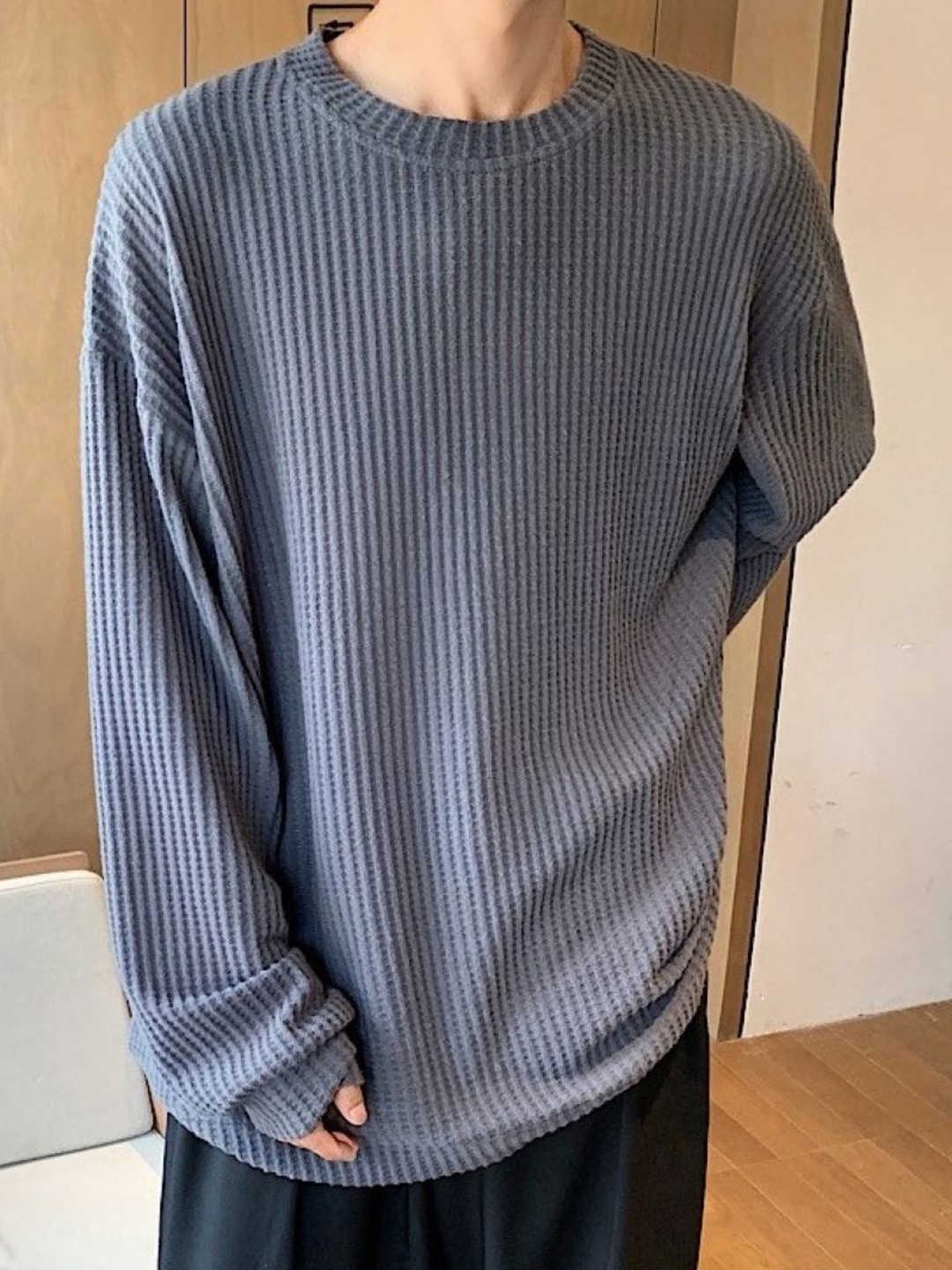 

HERE&NOW Men Self Design Round Neck Oversized T-shirt, Grey