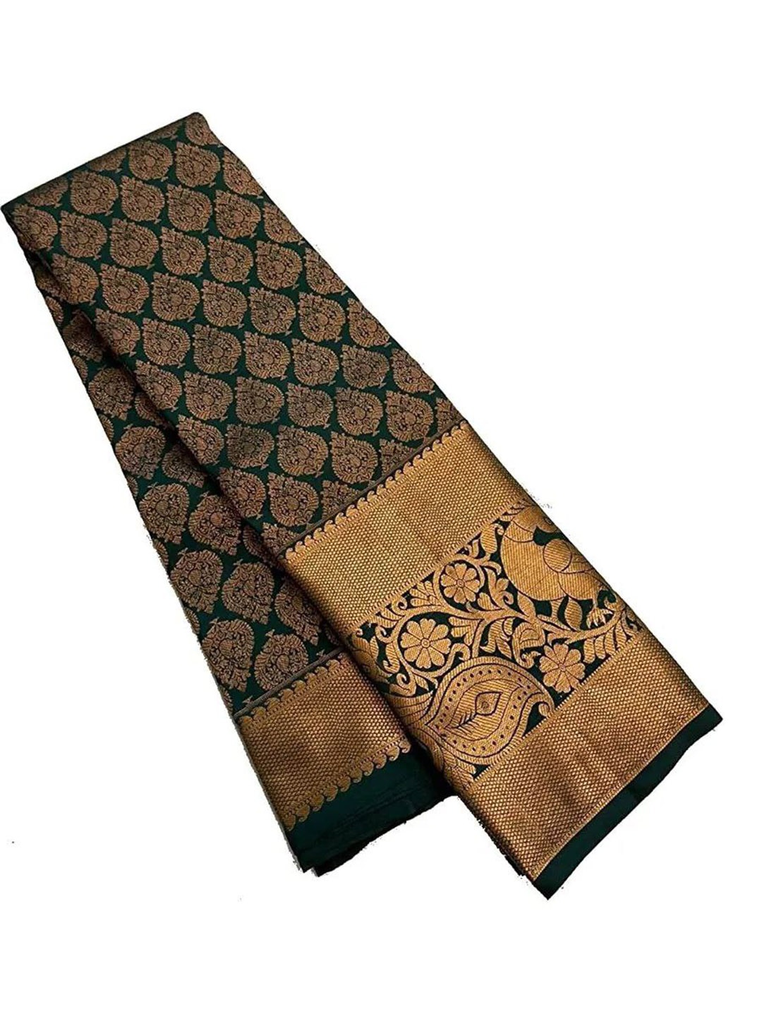 

Wuxi Woven Design Zari Pure Silk Banarasi Saree, Green