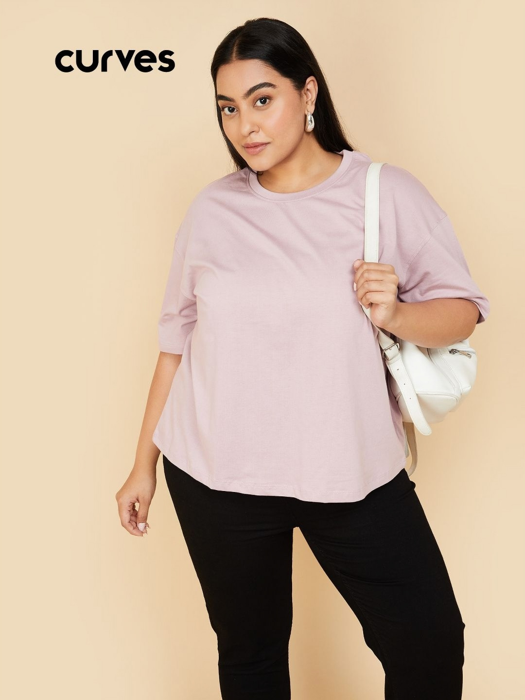 

max Women Solid Round Neck Cotton Relaxed Fit T-shirt, Pink