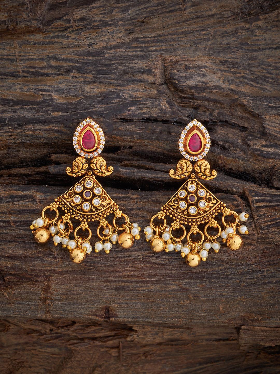 

Kushal's Fashion Jewellery Gold-Plated Stone Studded & Beaded Antique Drop Earring
