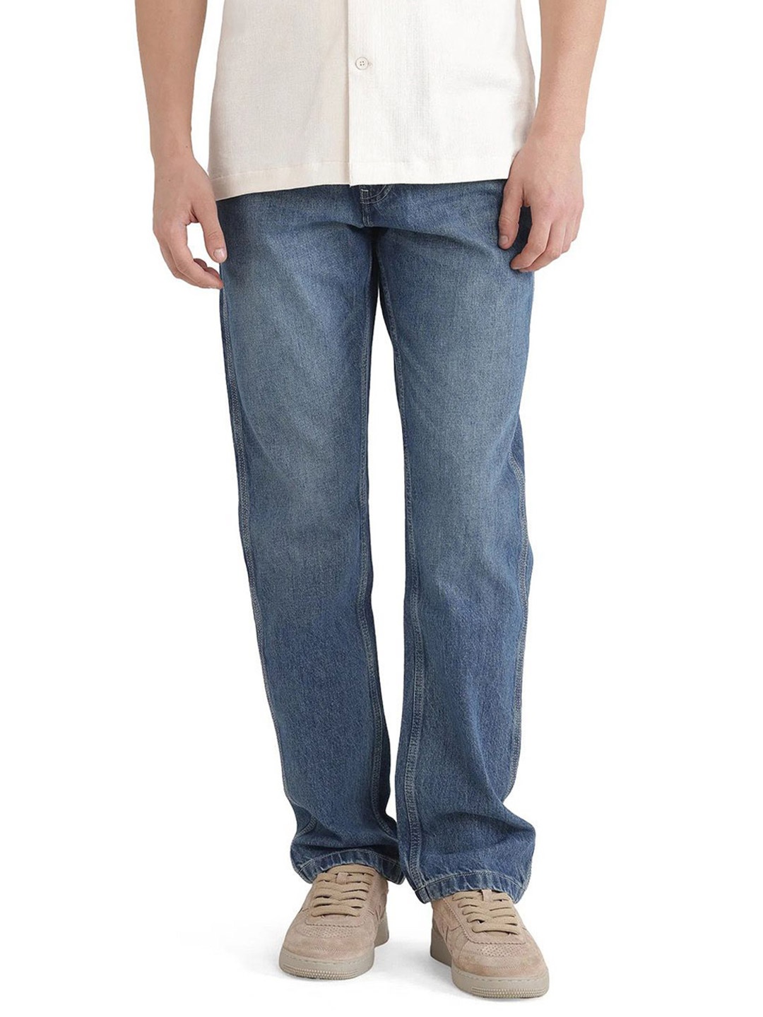 

RARE RABBIT Men Comfort Mid-Rise Light Fade Stretchable Jeans, Blue