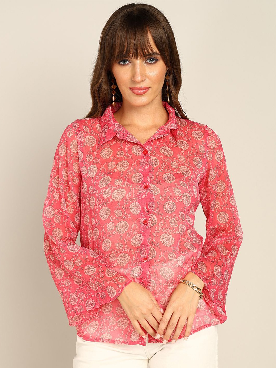 

all about you Women Classic Spread Collar Floral Printed Casual Shirt, Pink