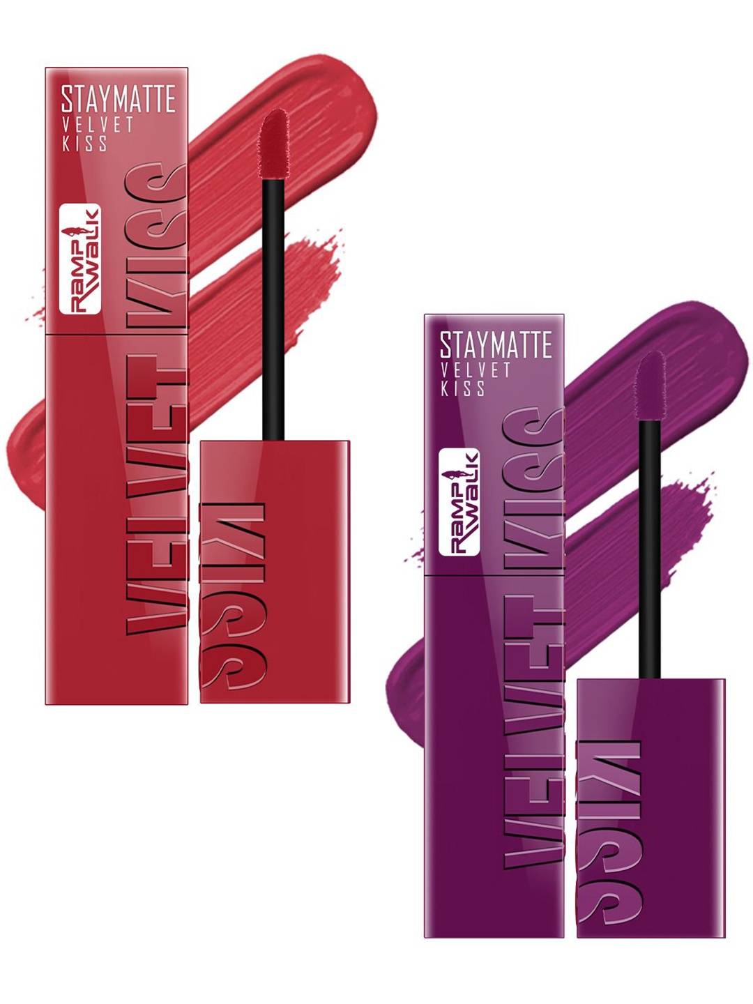 

Ramp Walk Velvet Kiss Set Of 2 Waterproof Liquid Lipstick- 3.5 ml Each- 1-3, Red