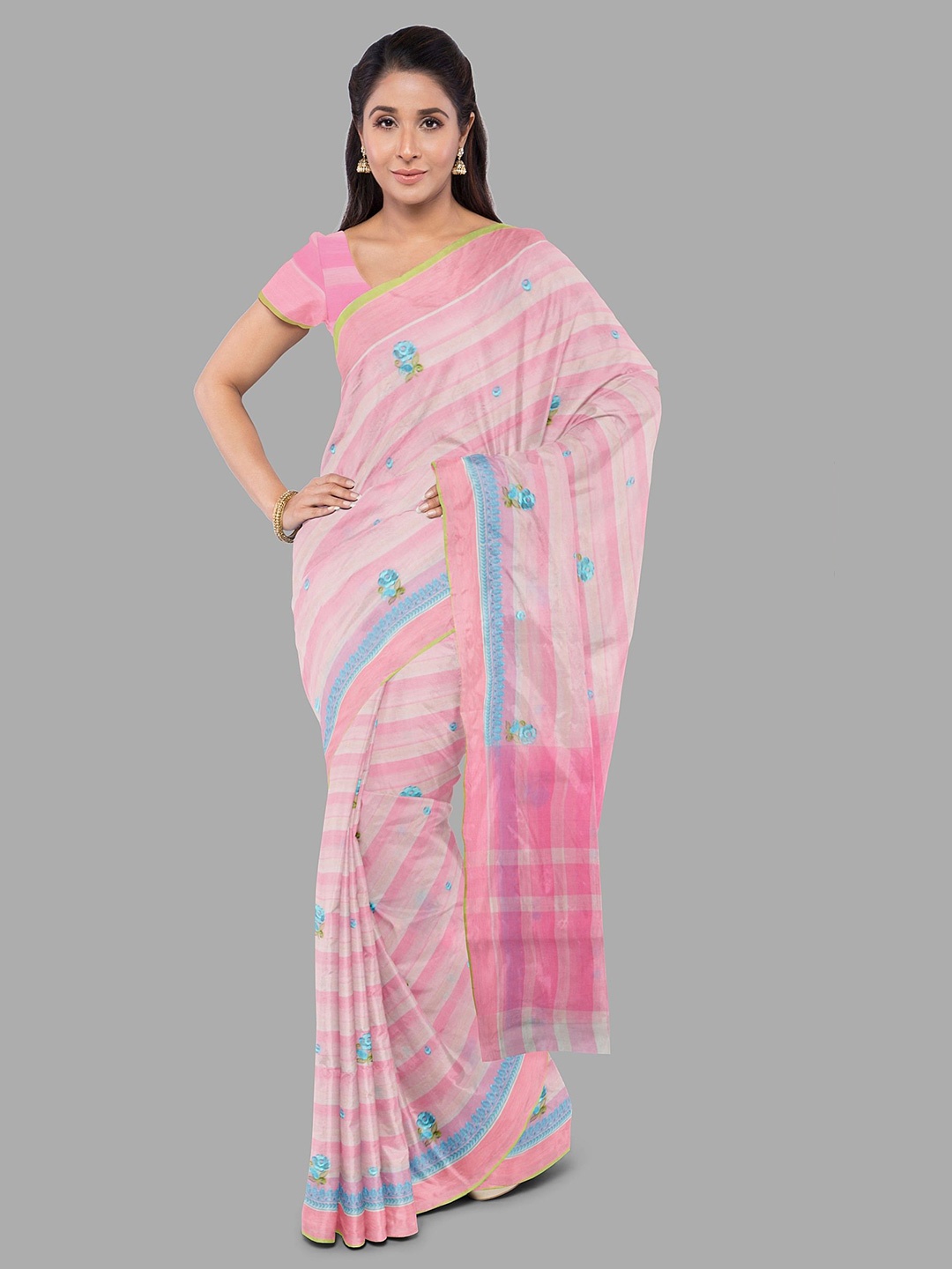 

The Chennai Silks Floral Pure Cotton Muga Saree, Pink