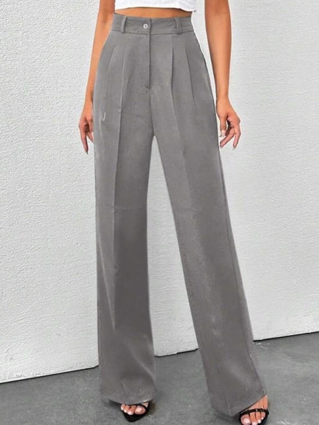

BROADSTAR Women Smart High-Rise Easy Wash Pleated Korean Pants, Grey