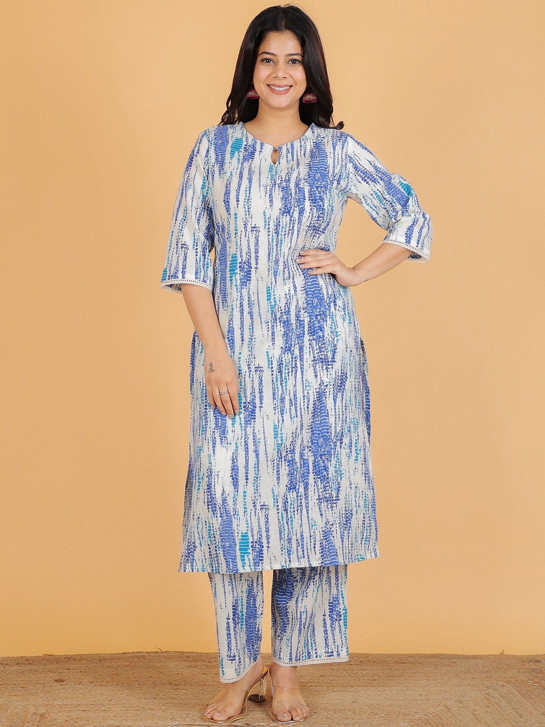 

Aramya Keyhole Neck Abstract Printed Regular Cotton Straight Kurta, Off white