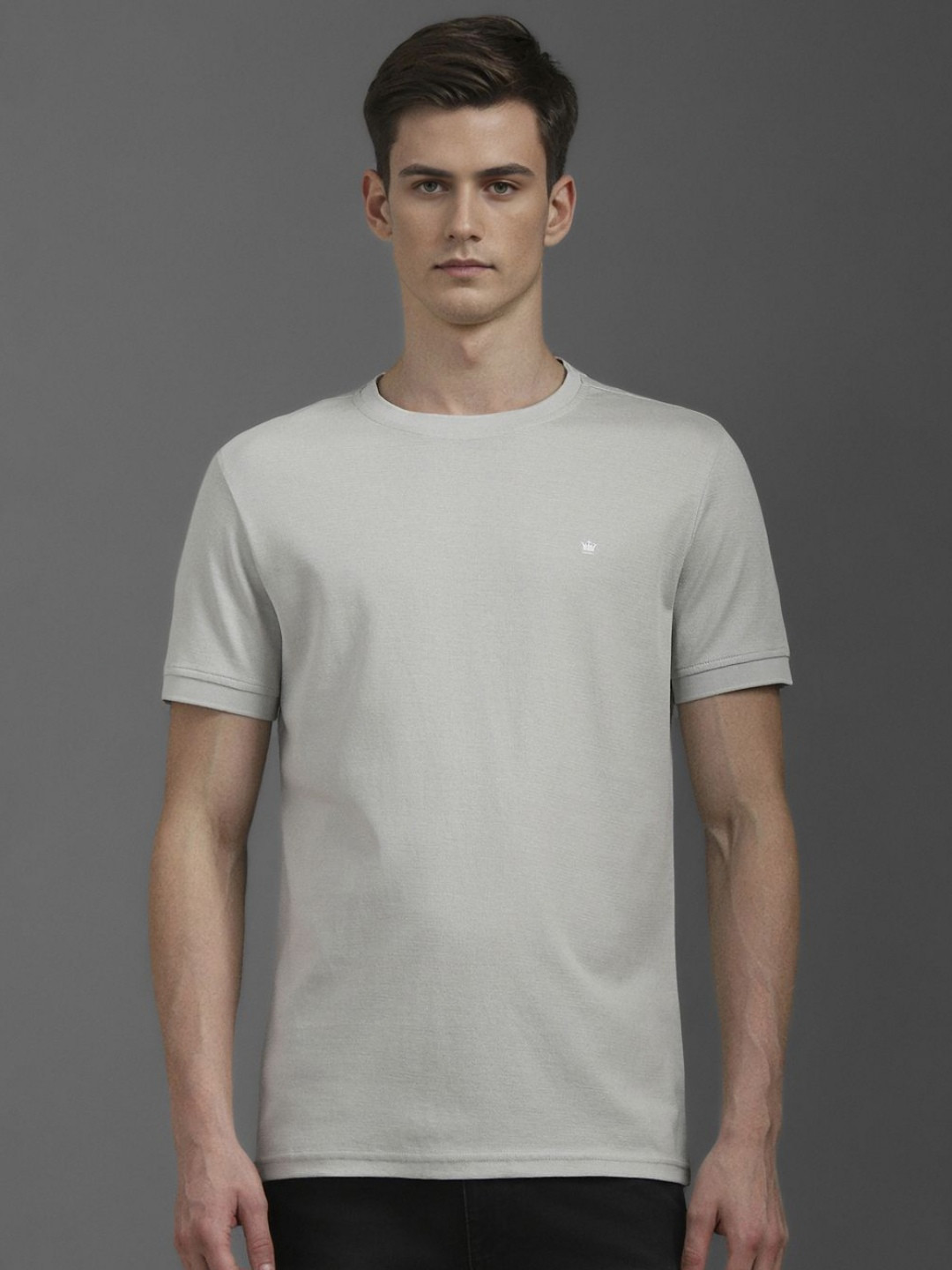 

Louis Philippe Men Solid Round Neck Cotton T-shirt, Peach