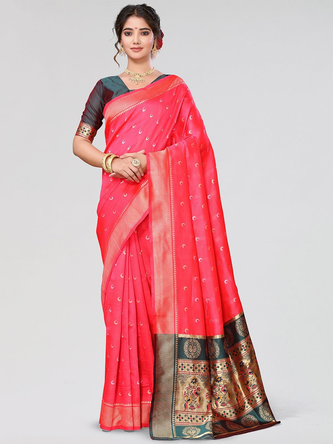 

KALINI Woven Design Zari Saree, Red