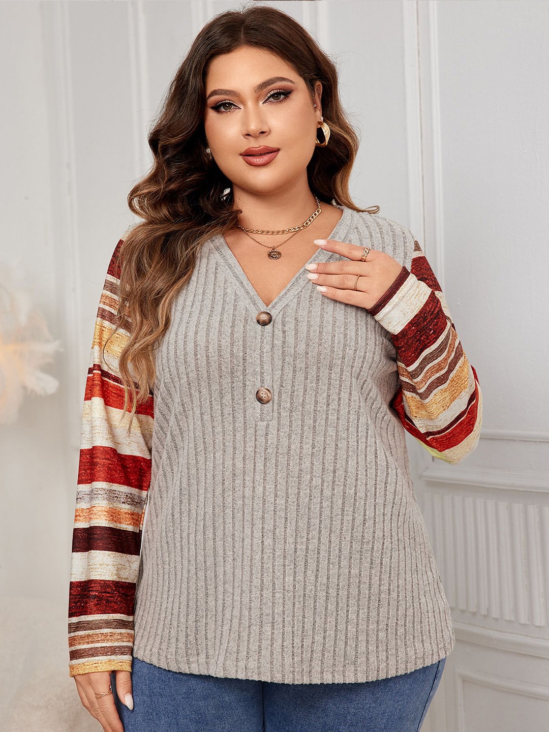 

StyleCast Curve Colourblocked Top, Grey