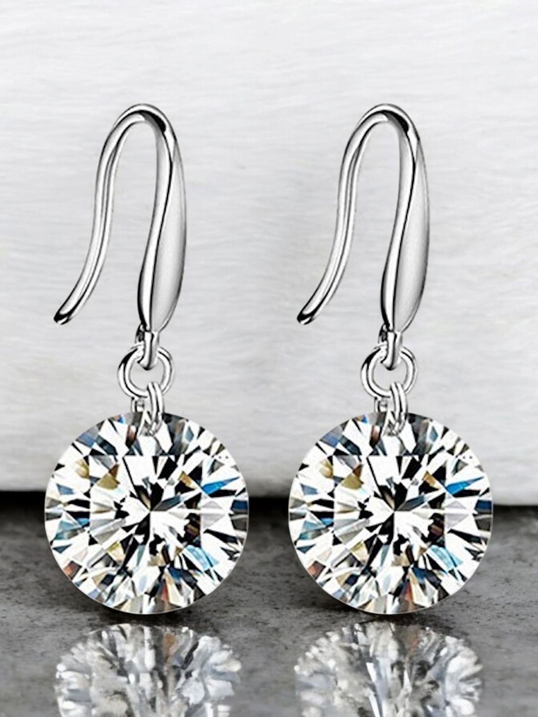 

Nilu's Collection Silver-Plated Enchanting Light Weight Cubic Zircon Crystal Drop Earrings