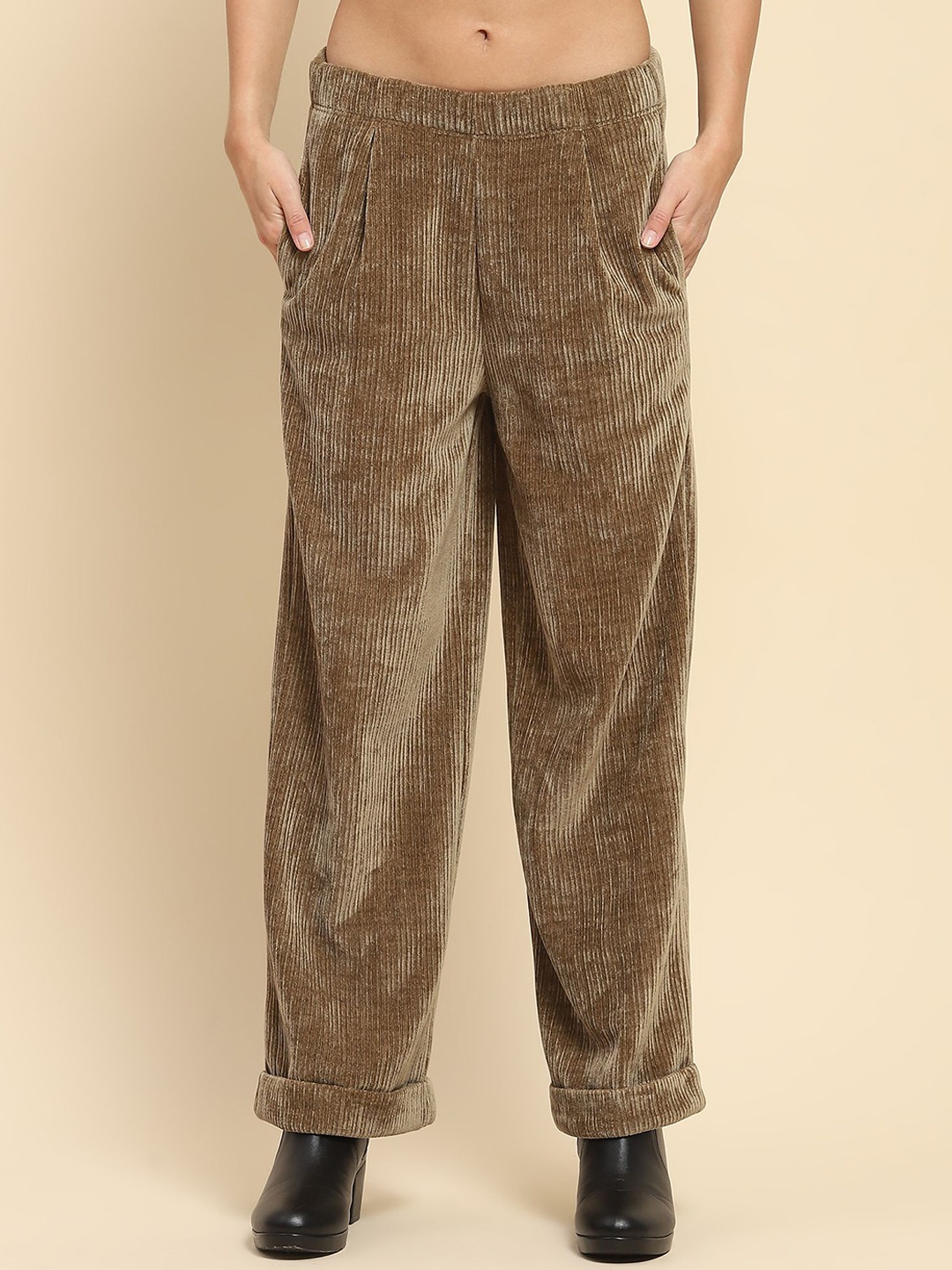 

Global Republic Women Loose Fit Wide Leg Trousers, Olive