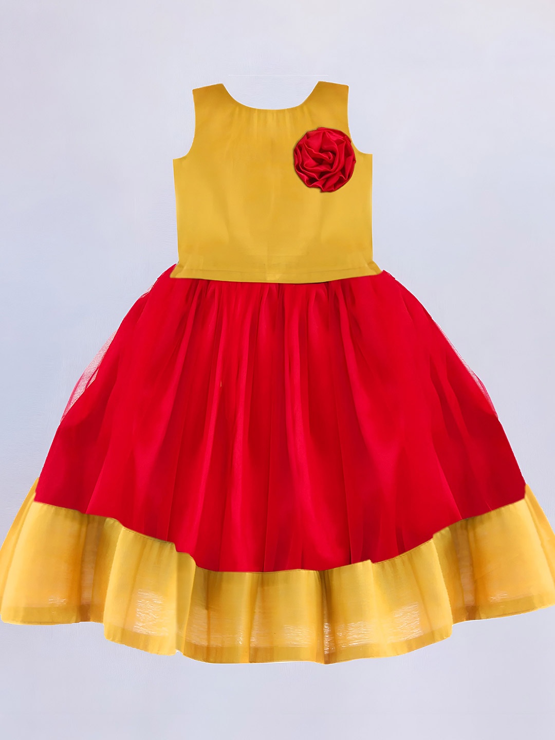 

STANWELLS KIDS Girls Flared Ruffle Lehenga Choli Dress, Red