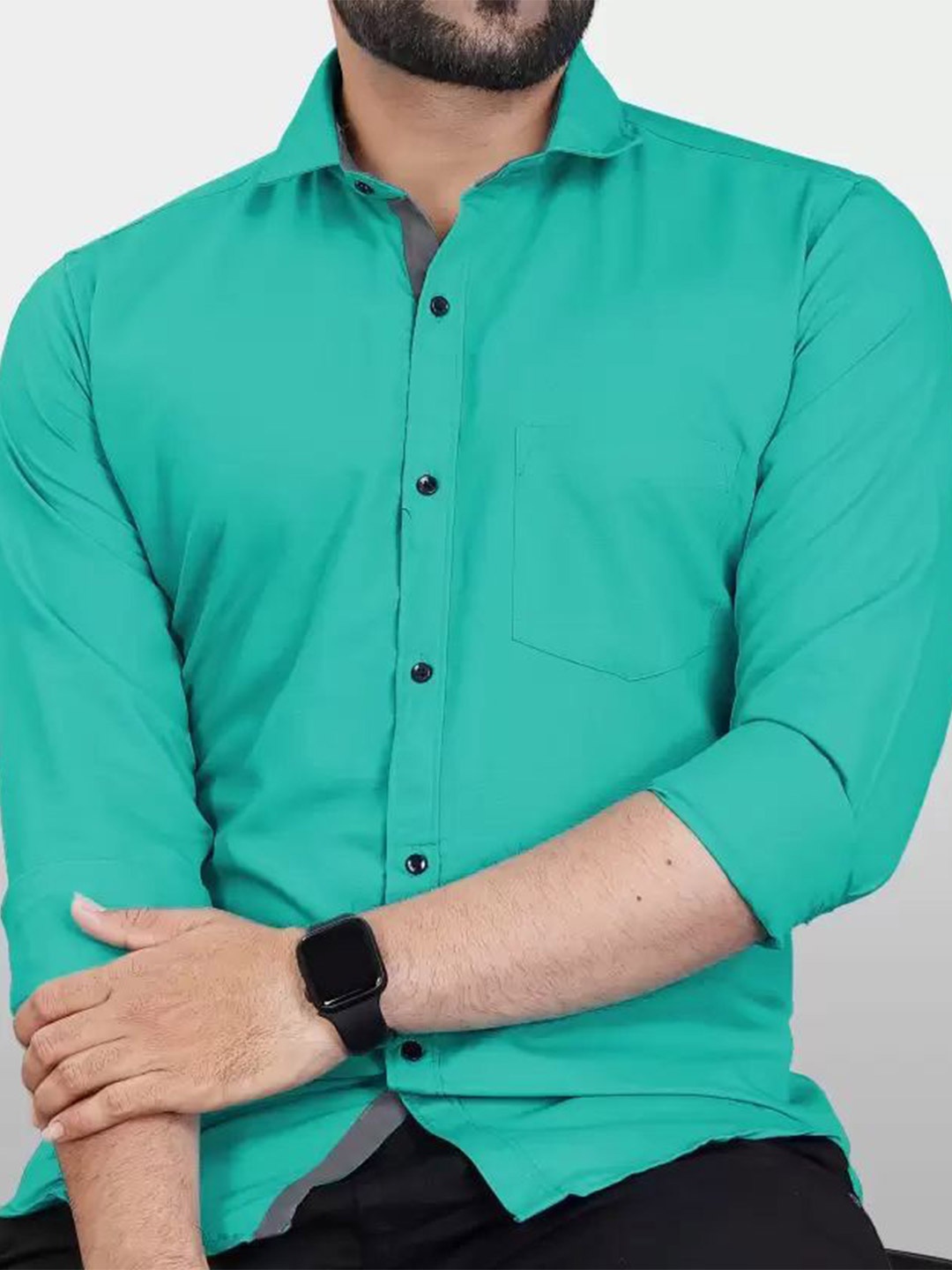 

Tanip Men Spread Collar Solid Cotton Casual Shirt, Sea green