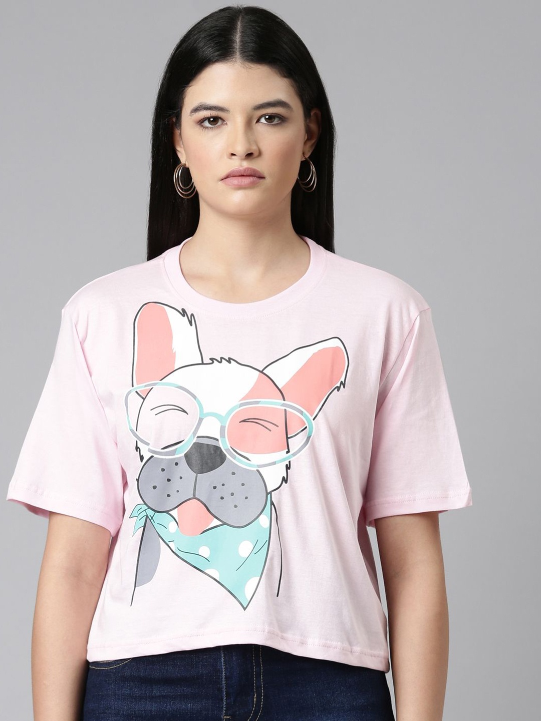 

TWIN BIRDS Women Graphic Printed Round Neck Cotton Oversized T-shirt, Pink