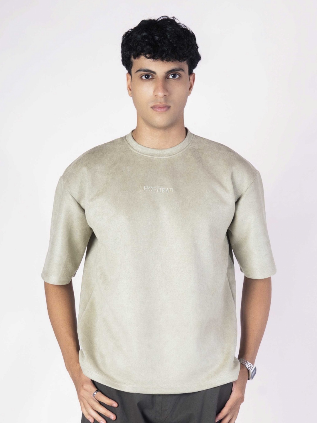 

HOP HEAD Embroidered Suede T-Shirt, Green