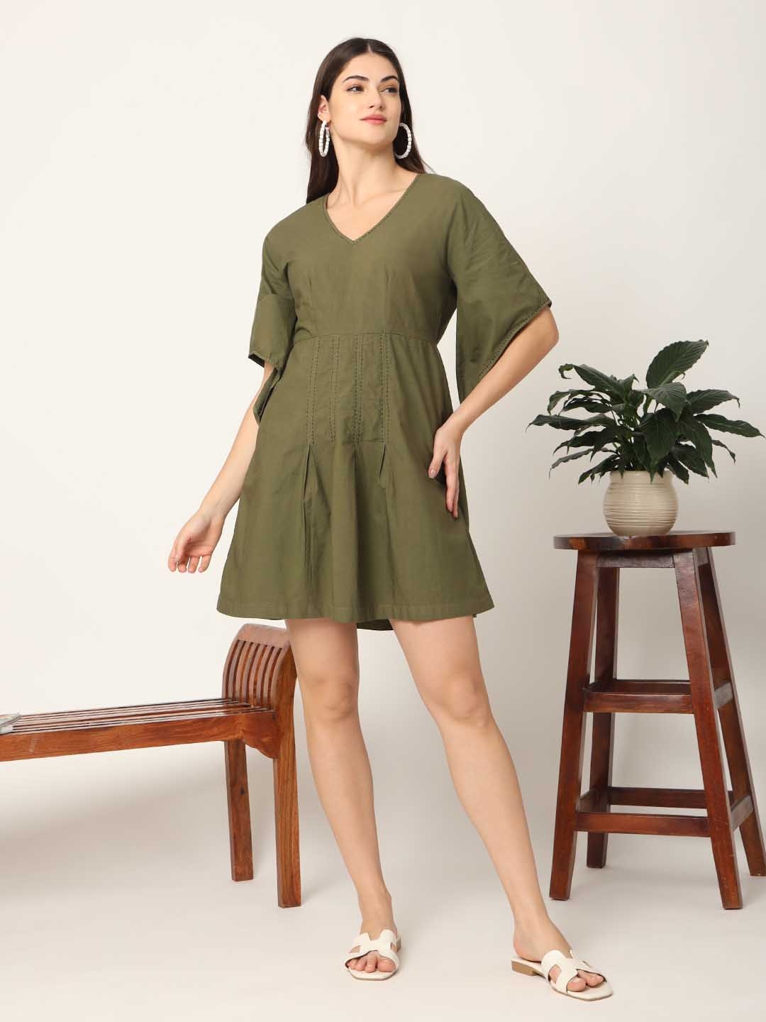 

DESI VOGUE Organic Cotton A-Line Dress, Olive