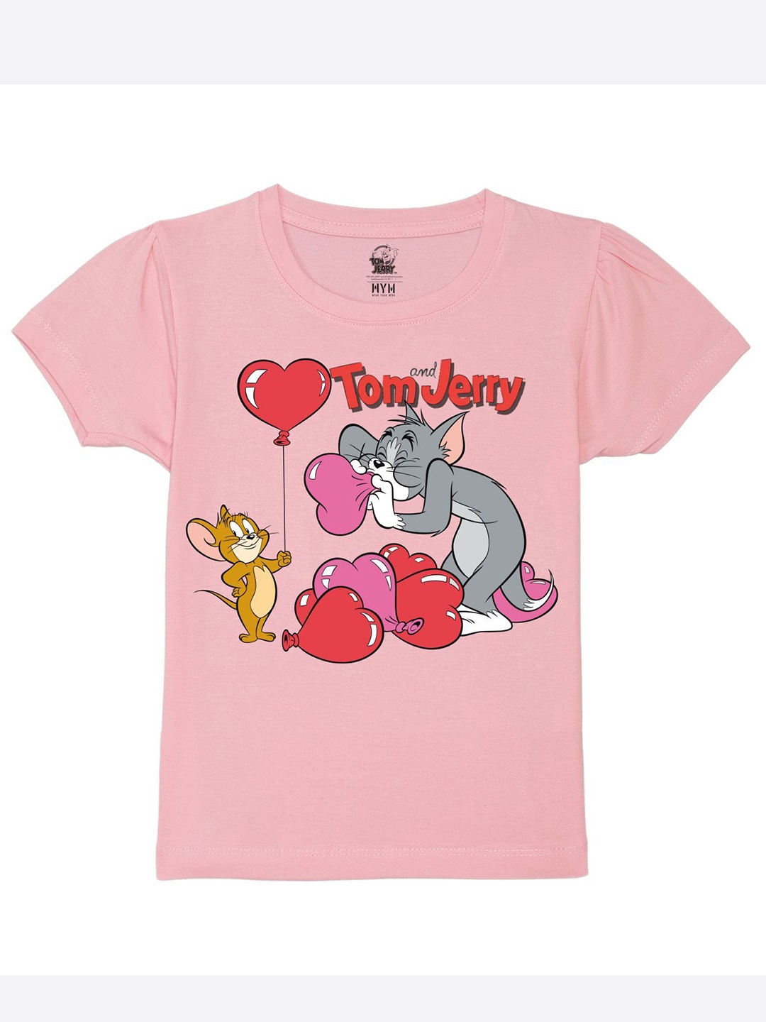

Wear Your Mind Girls Graphic Printed Round Neck Pure Cotton Tom & Jerry T-shirt, Pink