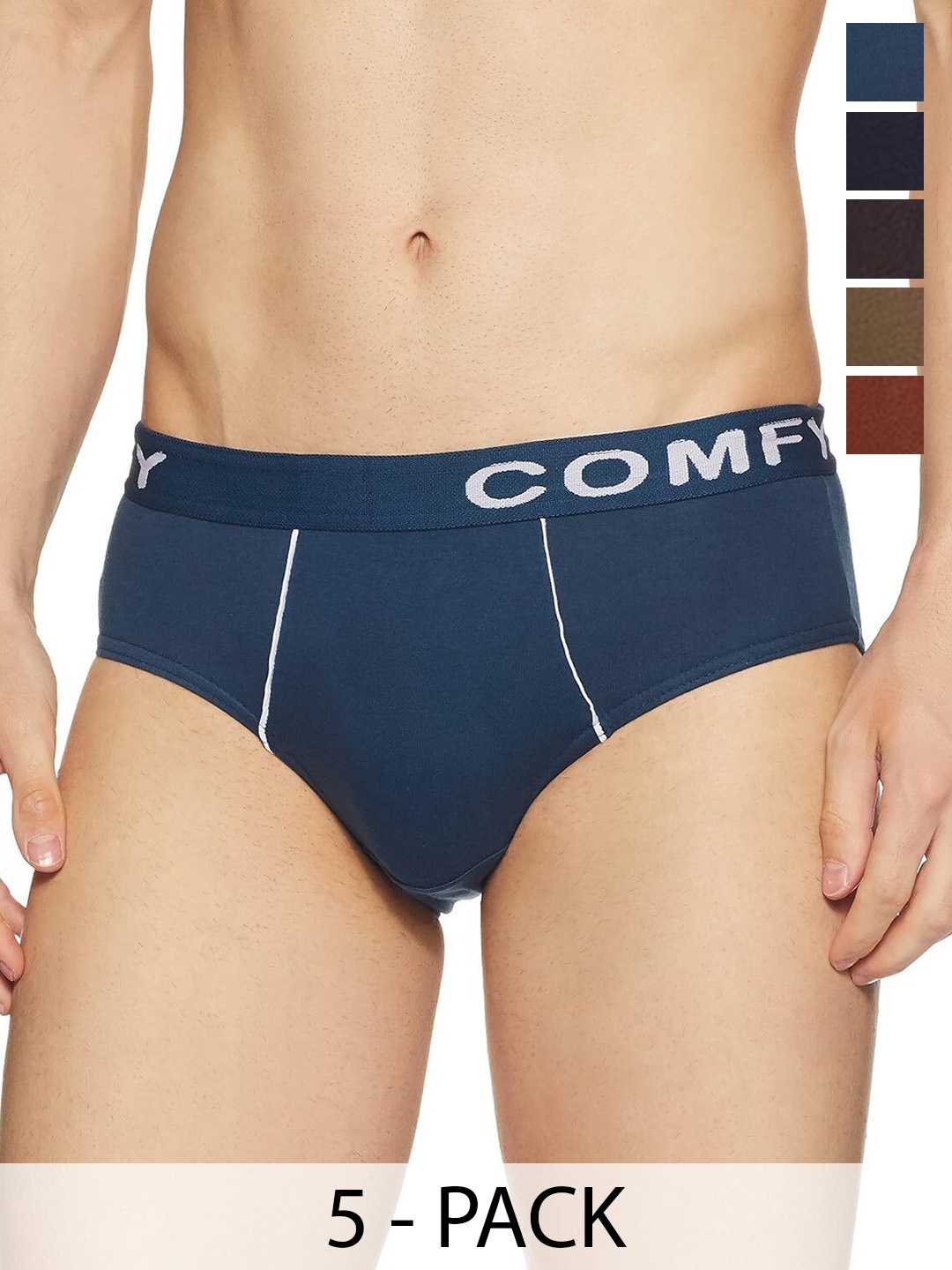 

AMUL COMFY Men Pack Of 5 Pure Combed Cotton Basic BriefsComfy-Brief-OE-5-95, Blue
