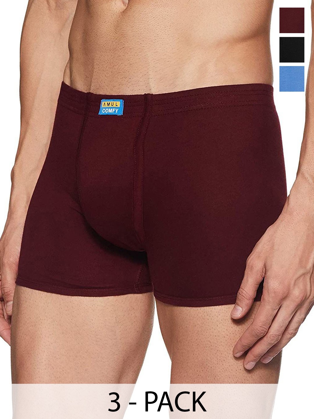 

AMUL COMFY Men Pack Of 3 Assorted Short Trunks Comfy-Plain-Trunk-IE-3-105, Brown