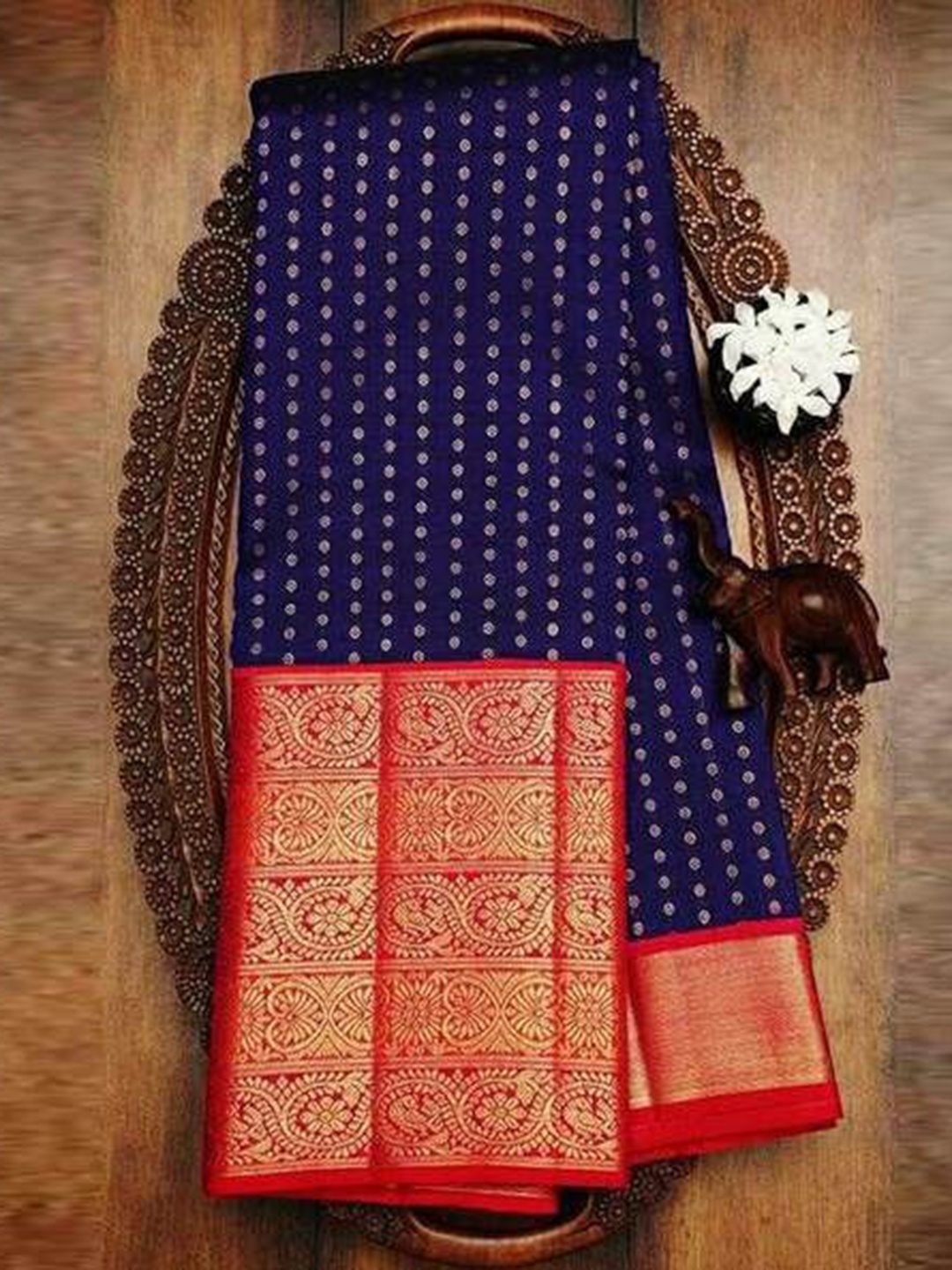 

Wuxi Woven Design Zari Pure Silk Banarasi Saree, Blue