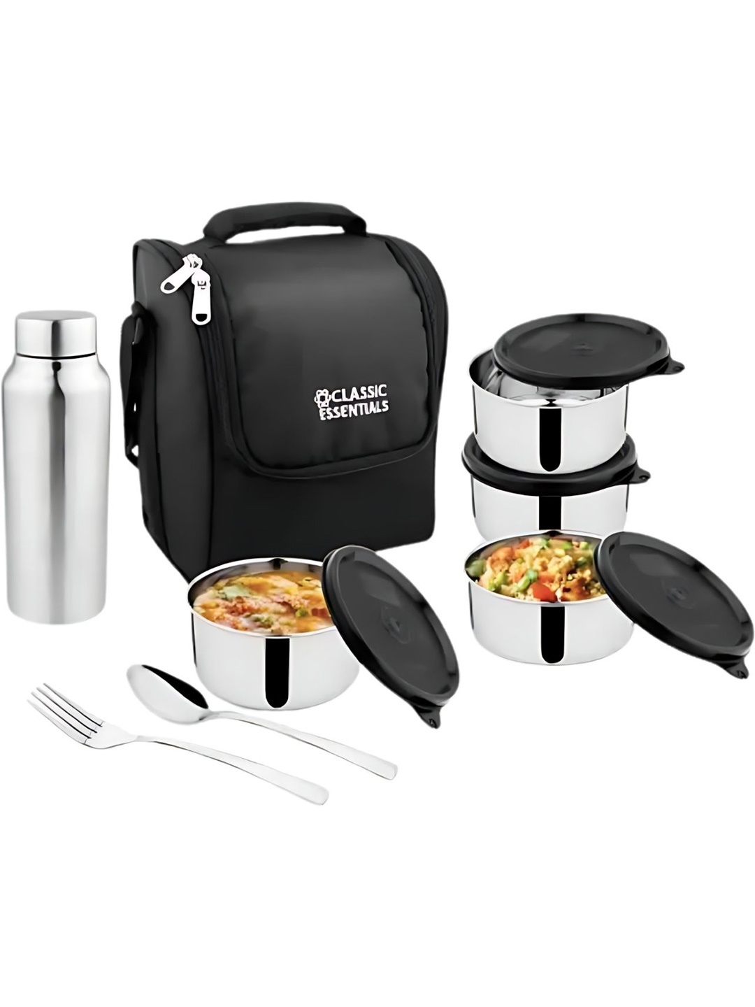 

Classic Essentials Set of 4 Stainless Steel Lunch Box with Bag & Cutlery