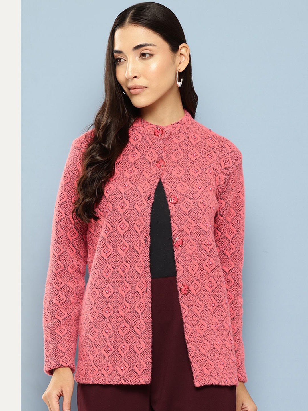 

BAESD Women Embellished Woolen Cardigan, Peach