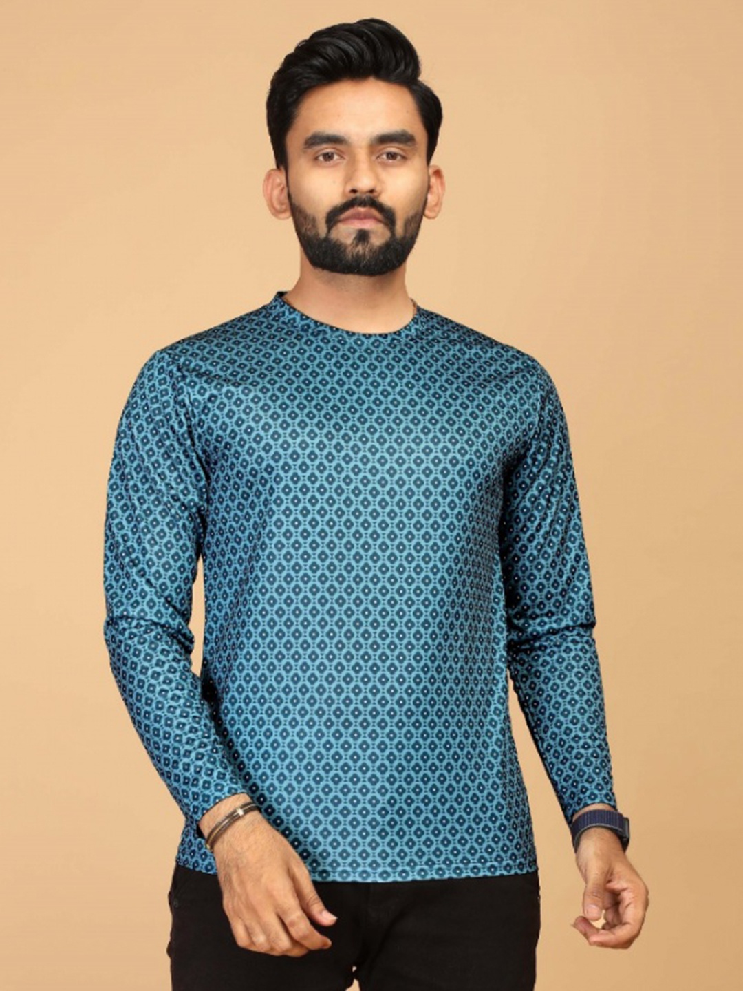 

STI Men Floral Printed Round Neck T-shirt, Teal