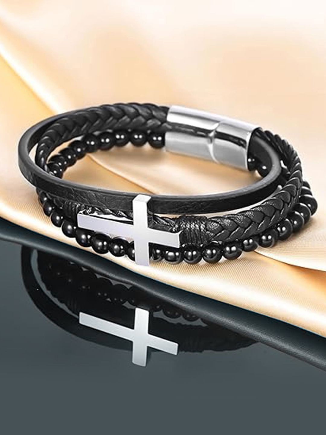 

Peora Men Stainless Steel Wraparound Bracelet, Black