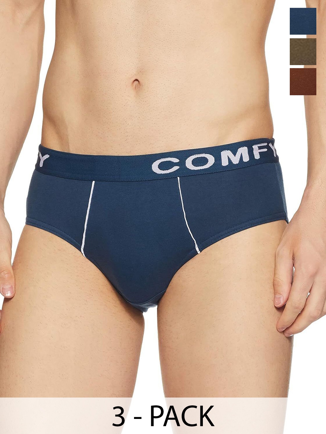 

AMUL COMFY Men Pack Of 3 Mid Rise Hipster Briefs Comfy-Brief-OE-3-105, Navy blue