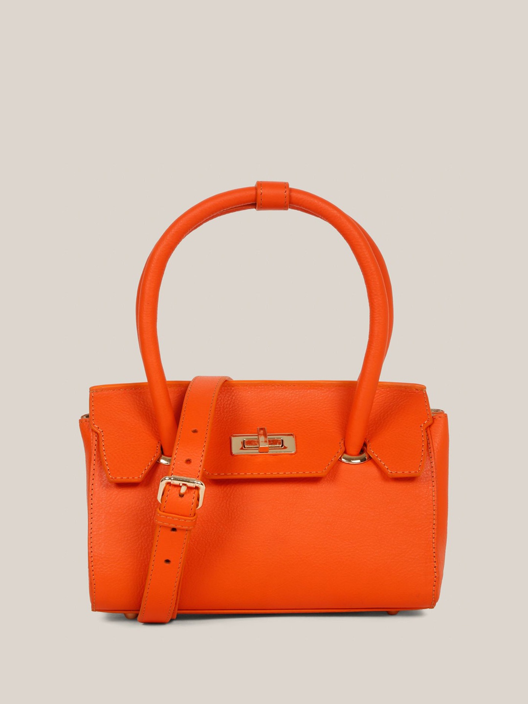

HATS OFF ACCESSORIES Women Solid Structured Leather Handheld Bag, Orange