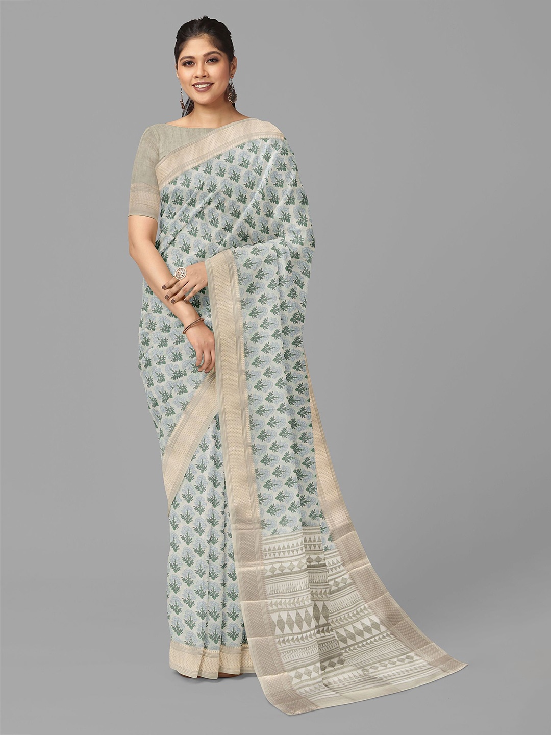 

The Chennai Silks Floral Printed Fusion Kota Saree, Cream