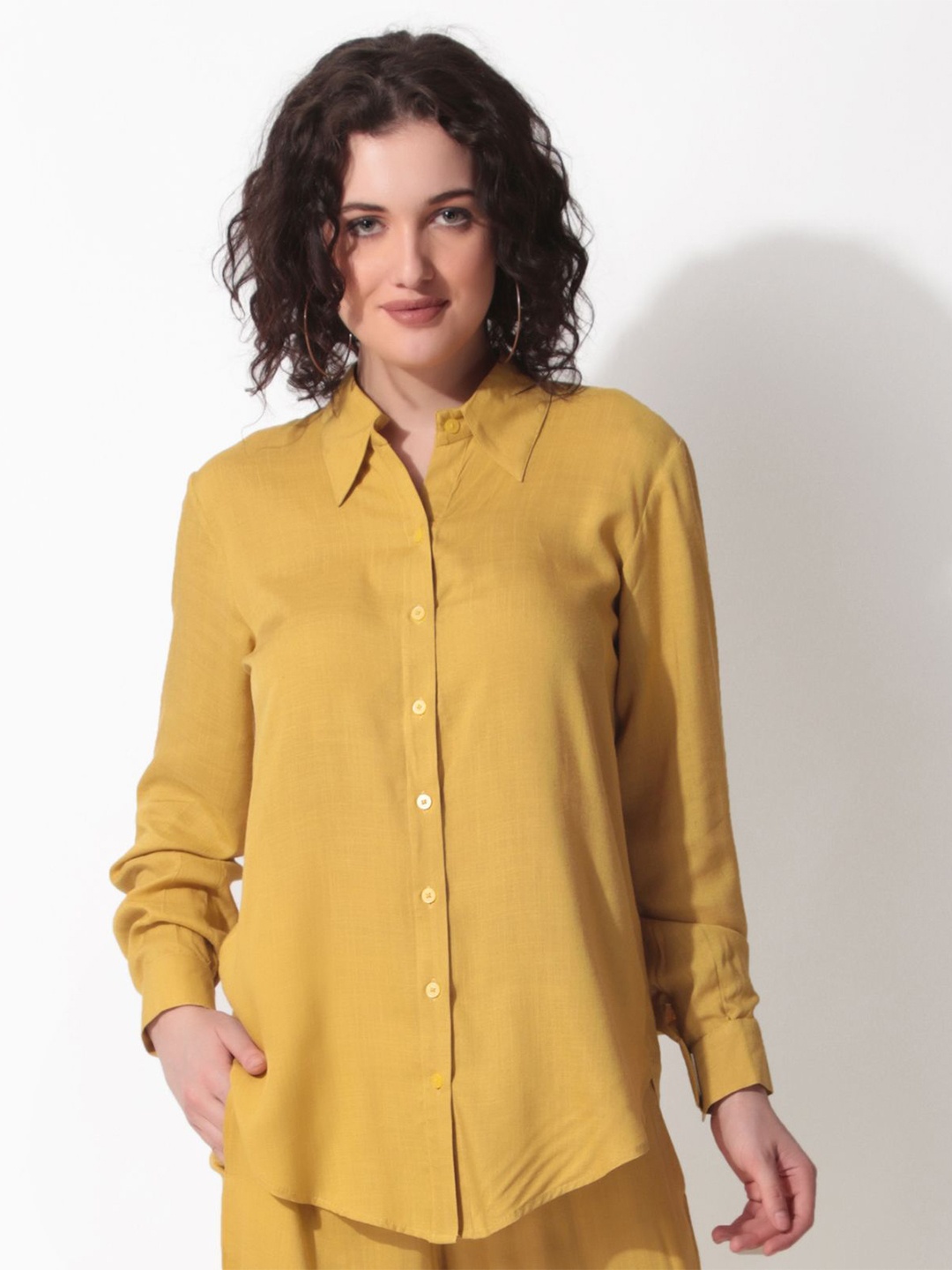 

Seryeon Women Shirt Style Longline Top, Mustard