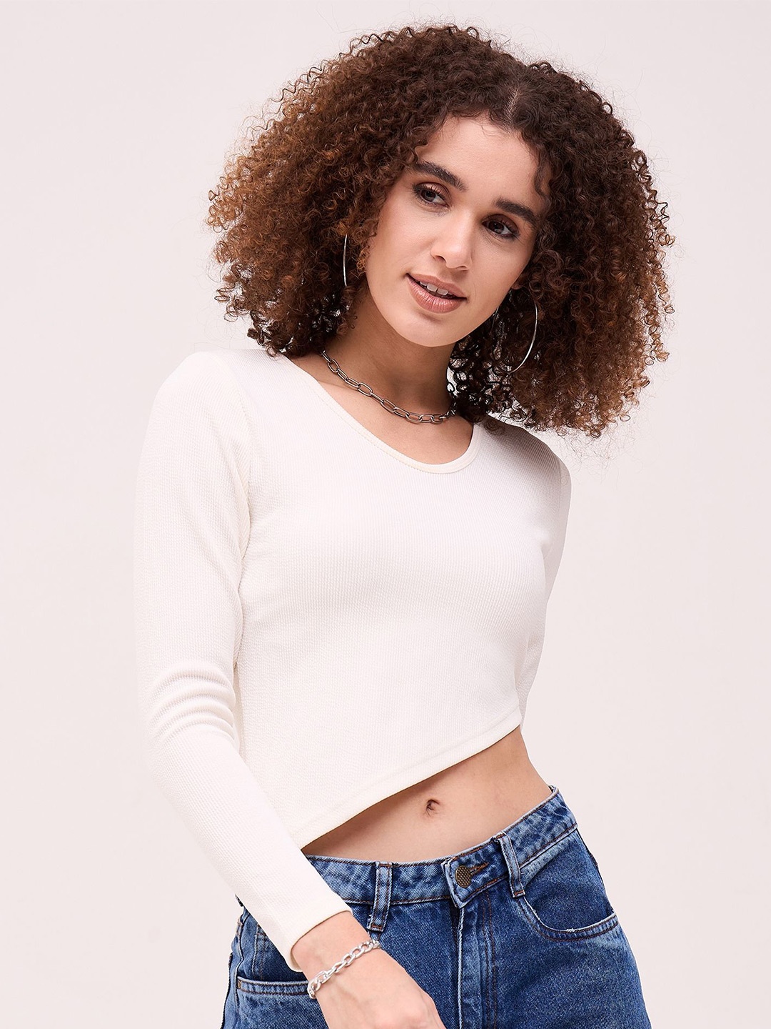 

Mayra Asymmetric Hem Crop Top, White