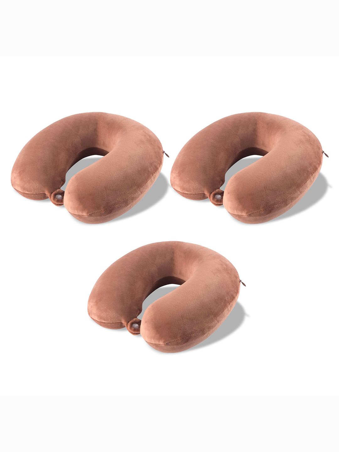 

Kuber Industries Brown 3 Pieces U-Shaped Memory Foam Filled Cotton Travel Pillows