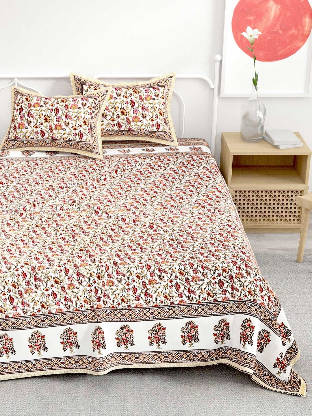 

Adwitiya Brown & White Floral 300 TC Pure Cotton Double King Bedsheet Set 2.74 m x 2.74 m